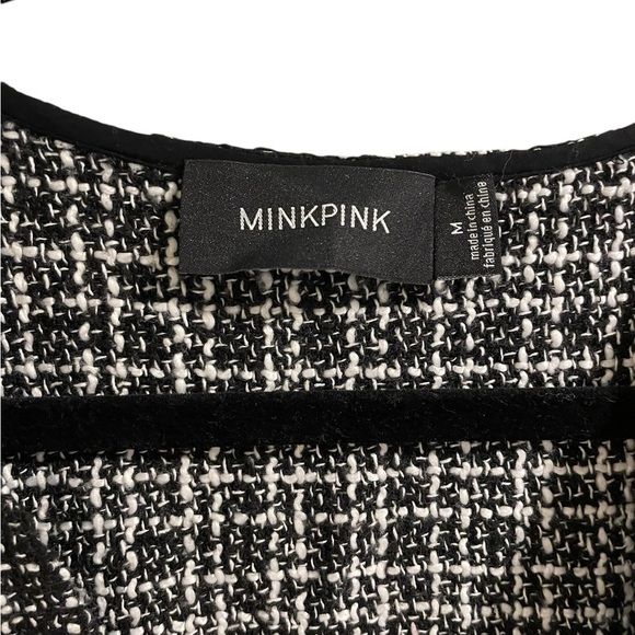 Minkpink Black and White Tweed  Fringe Sleeveless Mini Dress | Women Medium - Picture 2 of 6